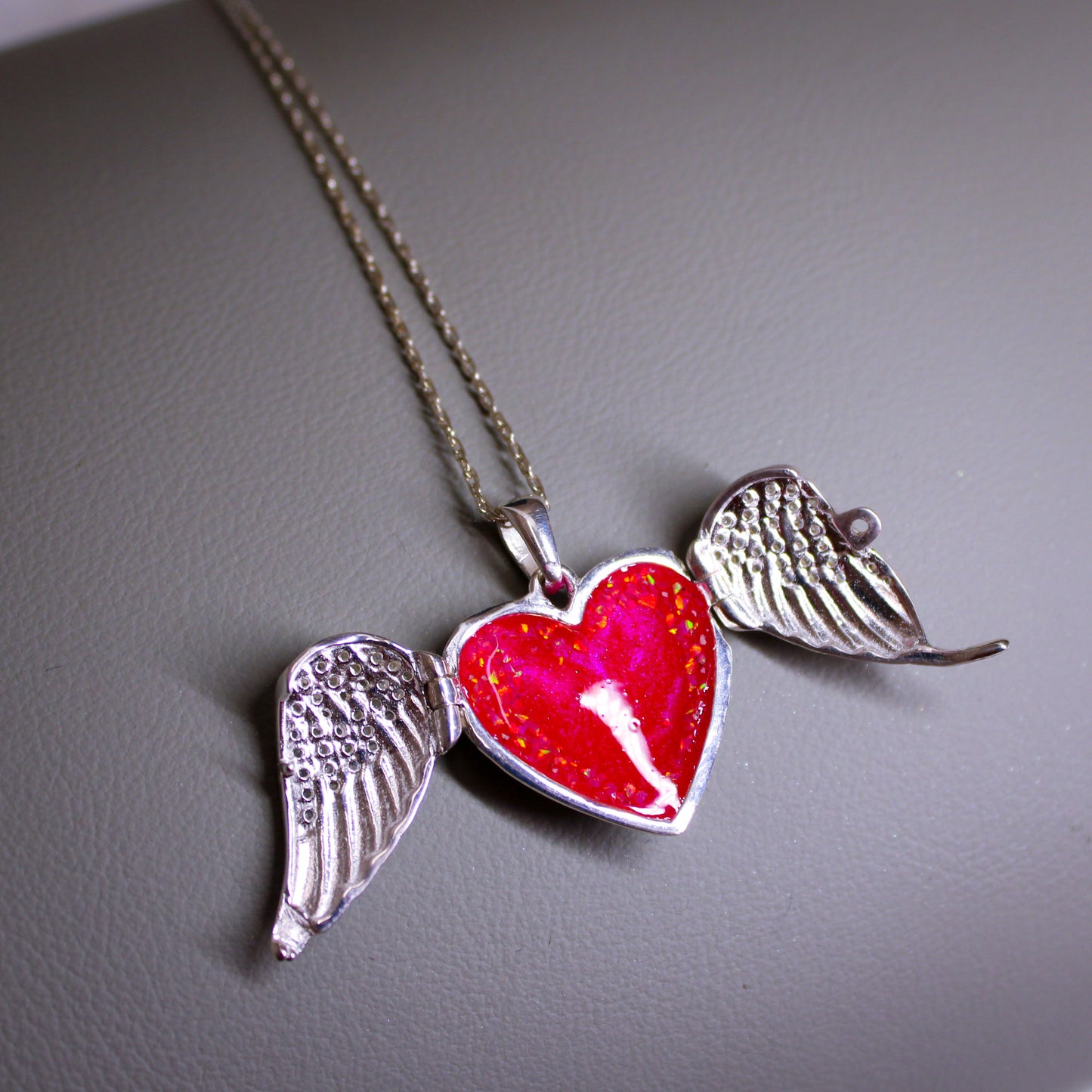 Sterling Silver CZ Angel Wing Memorial Locket