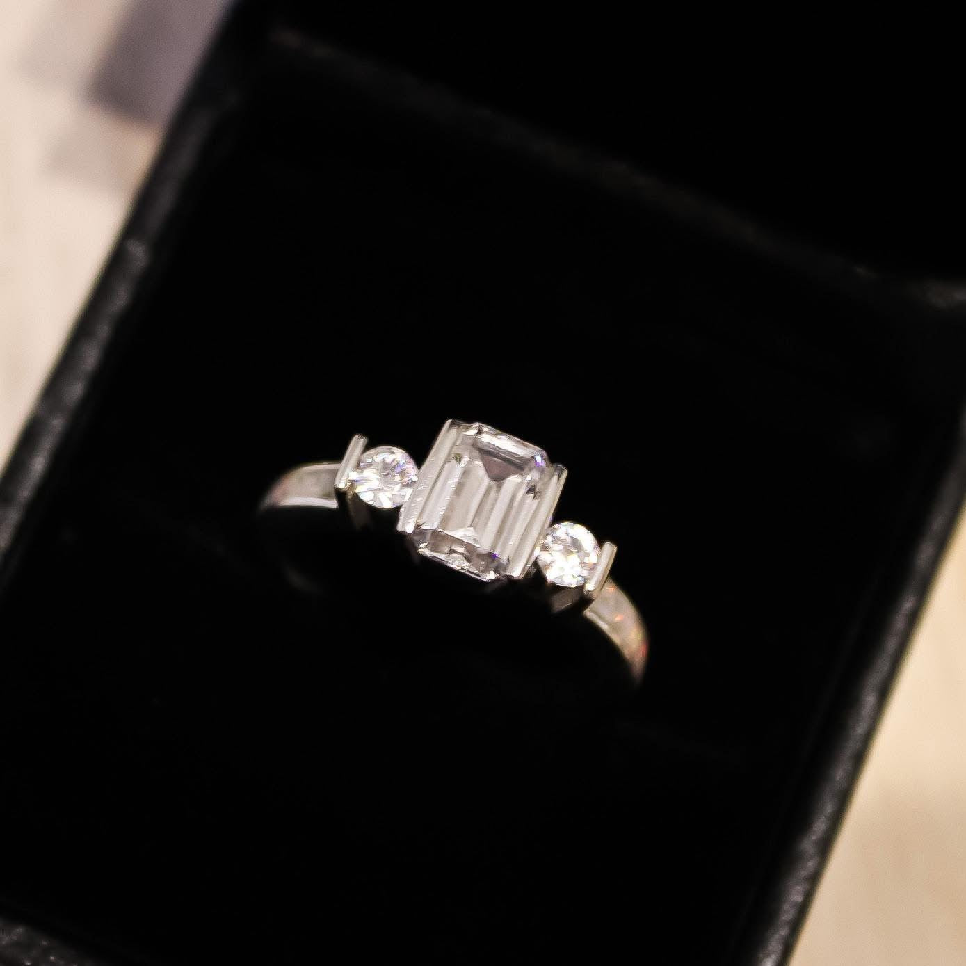 Sterling Silver CZ Emerald Cut Trilogy Ring