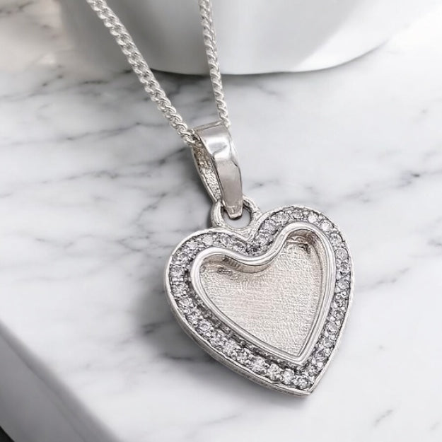 Sterling Silver CZ Heart Necklace