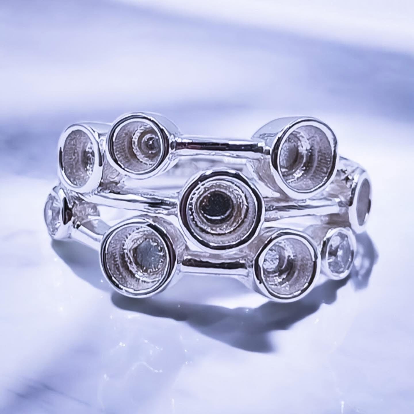 Sterling Silver CZ 7 Stone Bubble Ring