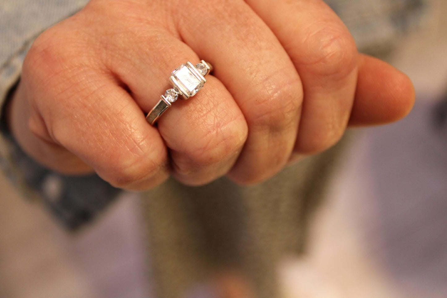 Sterling Silver CZ Emerald Cut Trilogy Ring