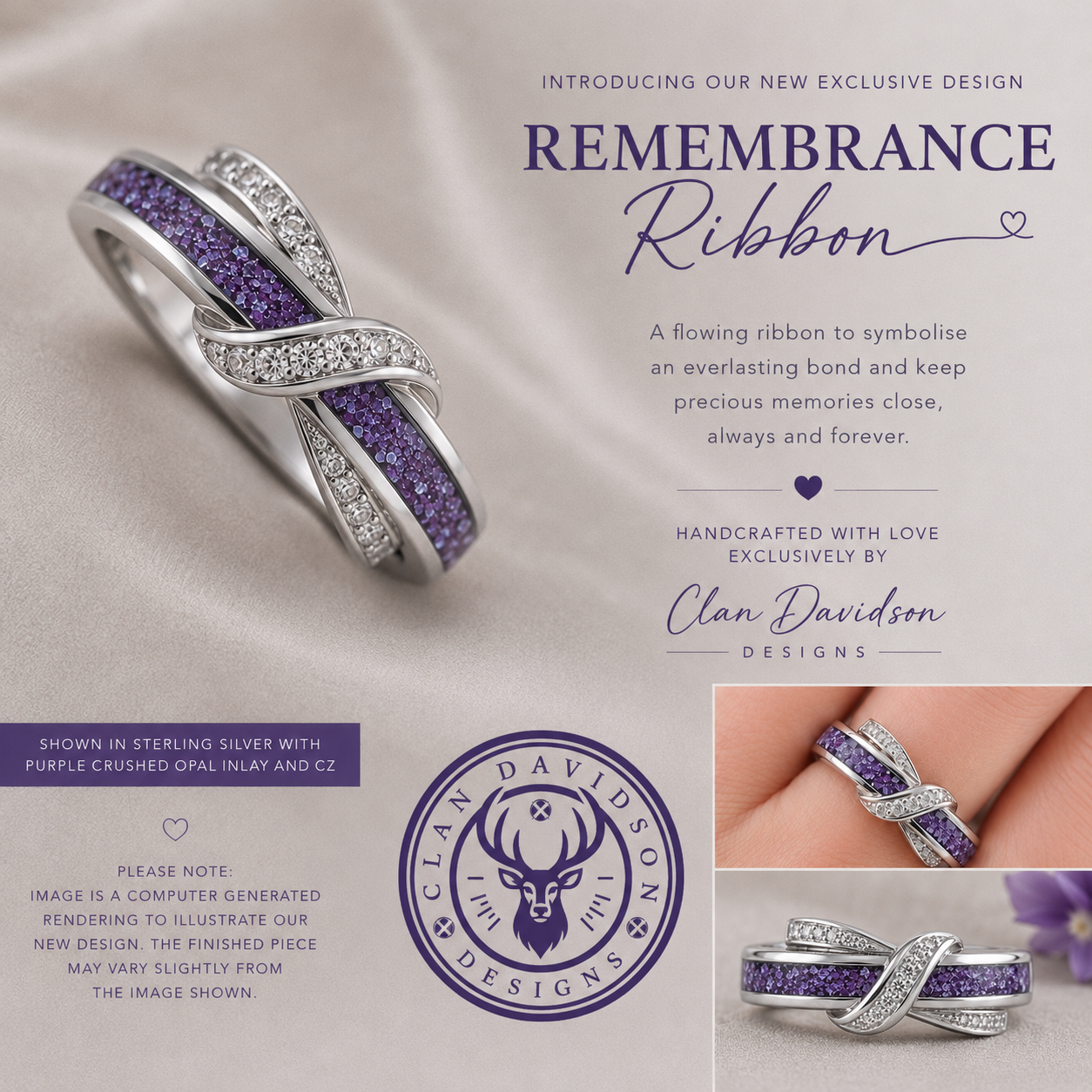 Remembrance Ribbon Ring with CZ