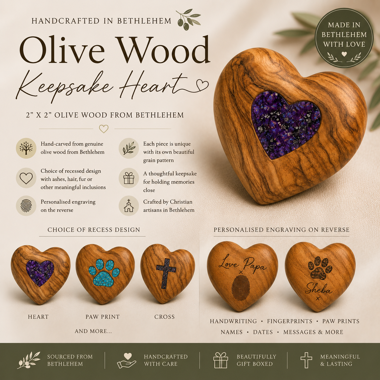 Bethlehem Olive Wood Keepsake Heart