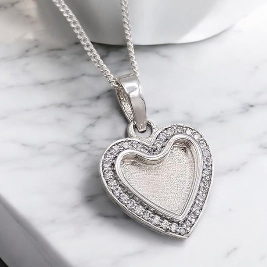 Sterling Silver CZ Heart Necklace