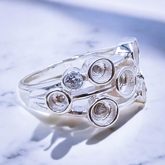 Sterling Silver CZ 7 Stone Bubble Ring