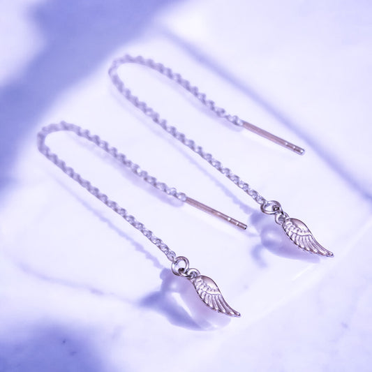 Sterling Silver Angel Wing Threader Earrings