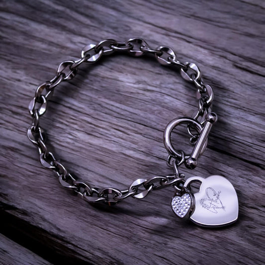 Stainless Steel 7” Engraveable Heart Bracelet
