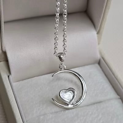 Sterling Silver Moon & Heart Necklace