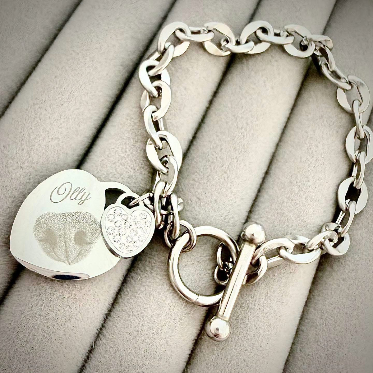 Stainless Steel 7” Engraveable Heart Bracelet