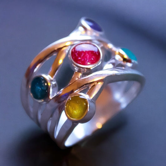 Sterling Silver 5 Stone Bubble Ring