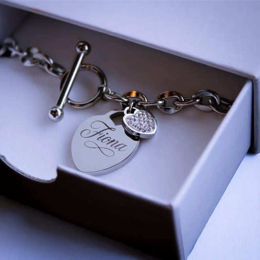 Stainless Steel 7” Engraveable Heart Bracelet