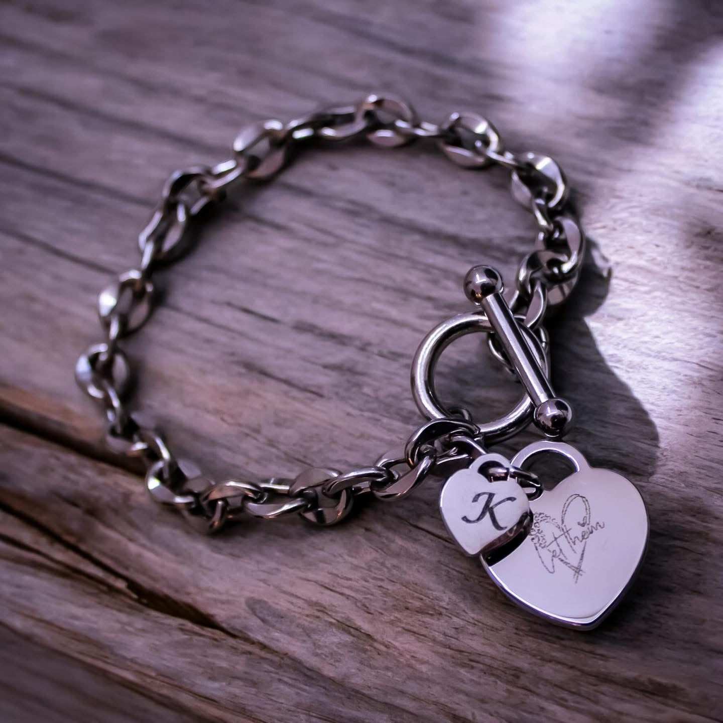 Stainless Steel 7” Engraveable Heart Bracelet