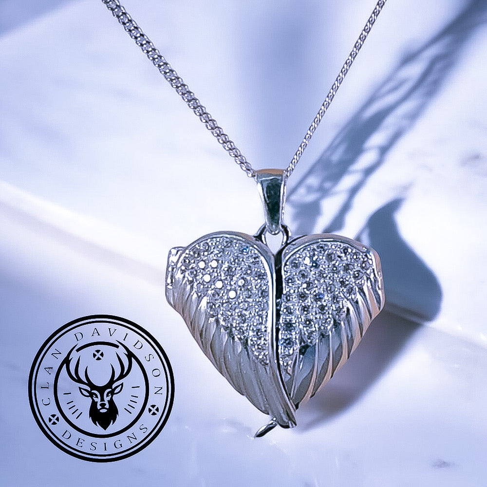 Sterling Silver CZ Angel Wing Memorial Locket