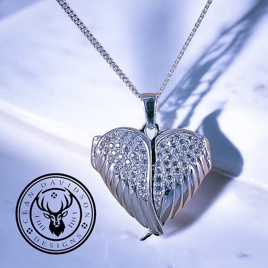 Sterling Silver CZ Angel Wing Memorial Locket